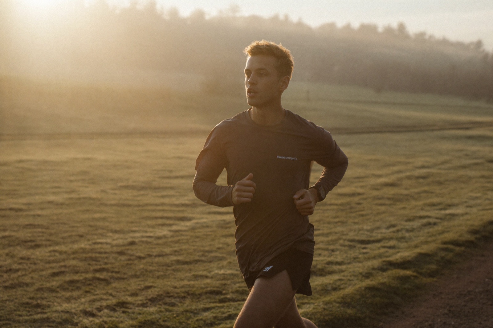 An athlete mid-effort, breathing steadily during training.