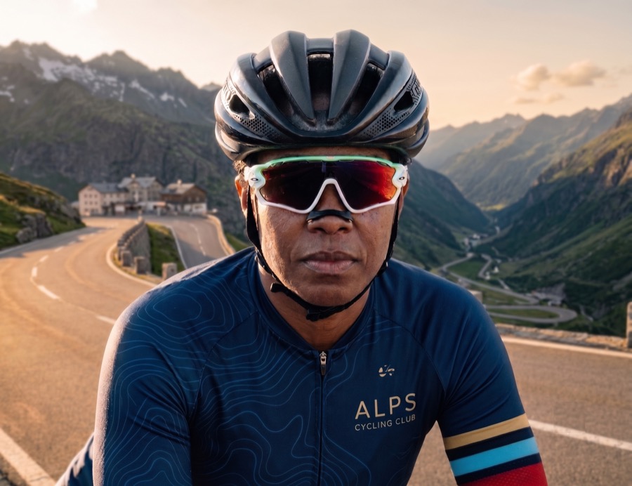 A cyclist on a mountain road, breathing easily with Airlift