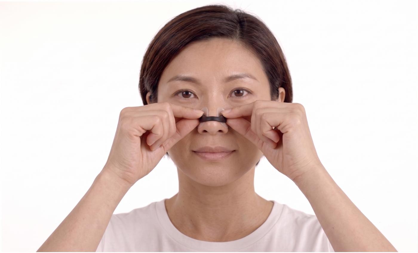 Snapping the magnetic clip onto the nose
