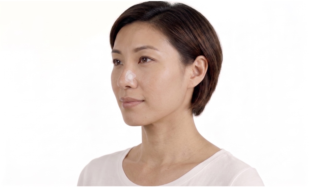 Placing a skin-safe sticker beside the nose