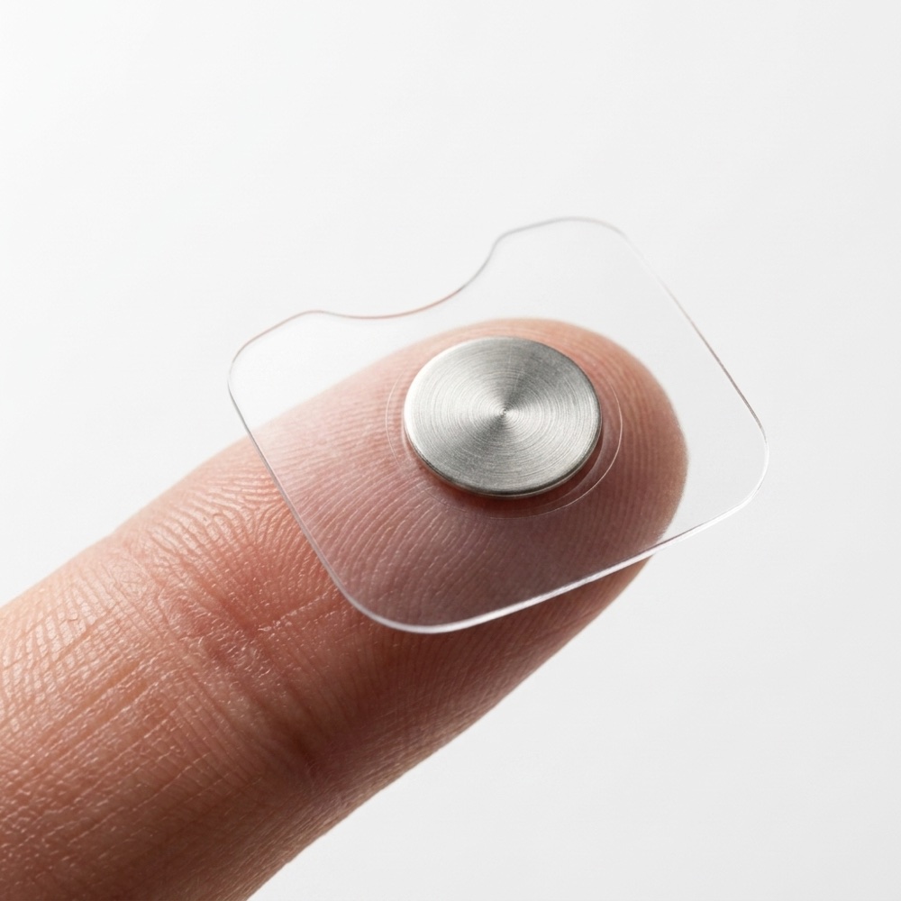 A skin-safe Airlift nasal sticker resting on a fingertip