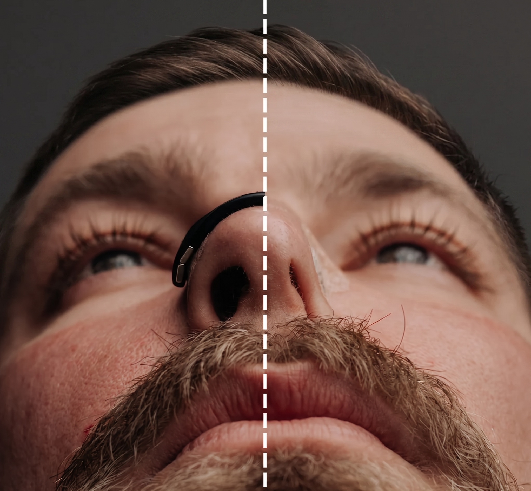 Split comparison: Airlift opens the nose wider than a bare nose
